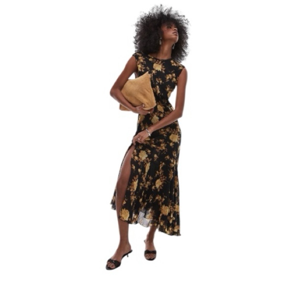 Topshop Floral Godet Hem Midi Dress
